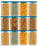 Unbreakable, air-tight square shape kitchen storage plastic container set with blue lids