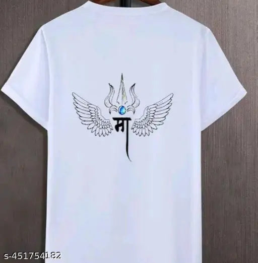 Stylish polyester men's t-shirt, white, short sleeves, printed pattern