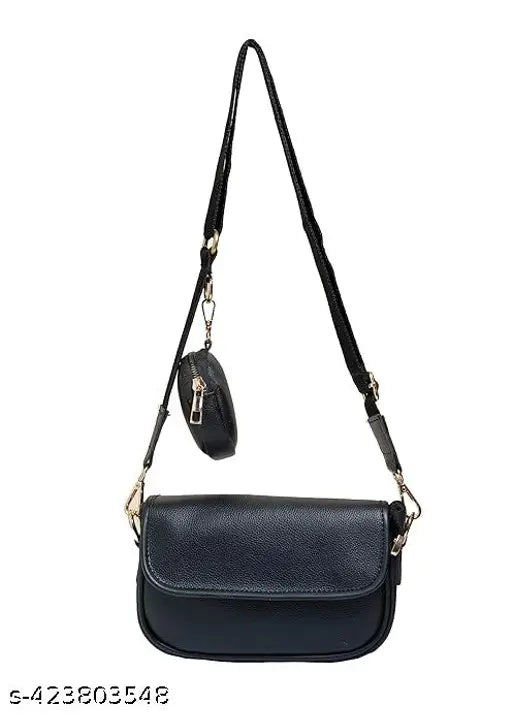 Women's black purse with adjustable shoulder strap, zip closure and multiple card slots