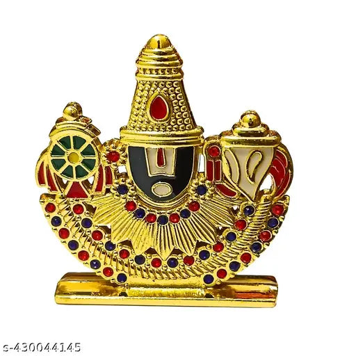 Tirupati Balaji stone religious idol, Indian handcrafted, versatile for car, pooja room, office, home decor, or gift (gold)