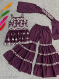Printed A-line crepe top Sarara set for girls, embroidered sharara and kurta in vibrant kids' fashion, Indian-made, size 7-8 years