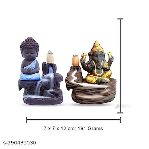 Blue & gold PMR PolyResin Ganesha Combo Incense Holder, decorative showpiece with 50 back flow incense cones