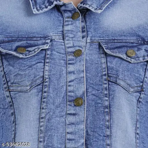 Trendy washed denim jacket, long sleeves, solid pattern, women's cotton jacket, India-made fashion essential