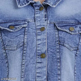 Trendy washed denim jacket, long sleeves, solid pattern, women's cotton jacket, India-made fashion essential