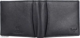 Black genuine leather men's wallet with RFID protection, features 2 cash compartments, 6 card slots, 2 hidden pockets, and 1 coin pocket. Solid design in a compact size for everyday use or travel