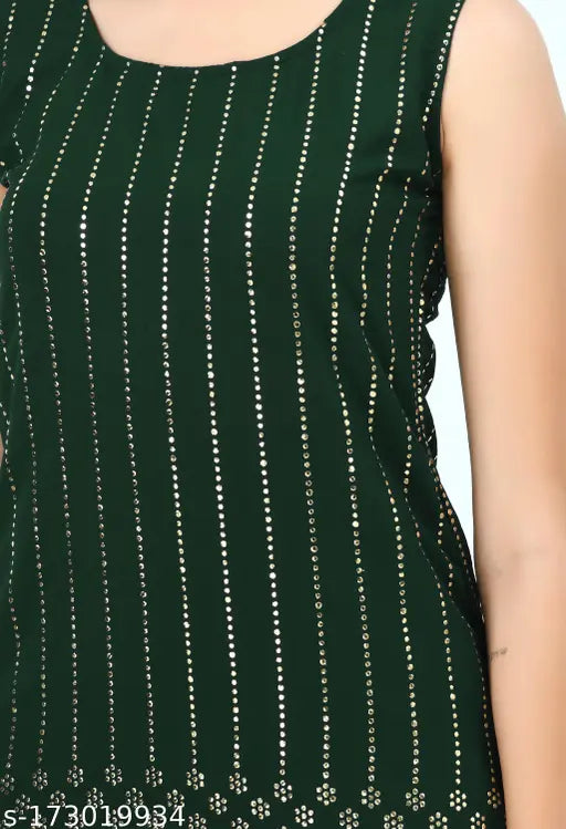Green printed mukaish kurta sharara with dupatta