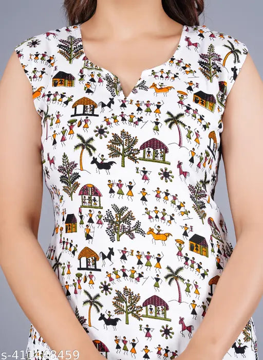 Stylish cotton nightsuit set, printed top & short, versatile for summer wear, India origin