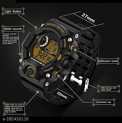Black and yellow digital sports watch, new generation with sporty design