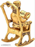 Antique gold-oxidized metal Ganesh figurine reading Ramayan on chair - Indian home decor and gifts