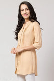 Beige rayon three-quarter sleeve top for women, solid design from India
