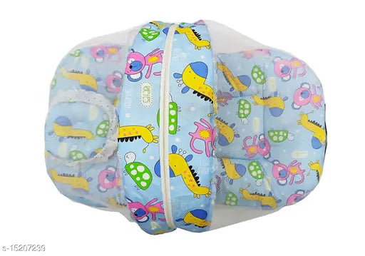 Cotton newborn baby animals printed folding mattress with mosquito net, suitable for 0-9 months, single size (8x8in), made in India
