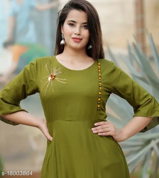 Teal rayon kurta with intricate embroidery