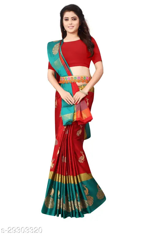Red and blue sari with a blouse