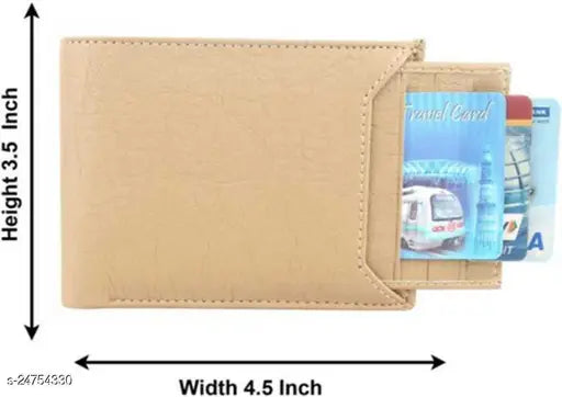 Brown PU bi-fold men's wallet with printed net pattern, 2 compartments, free size (12cm x 10cm), handcrafted in India