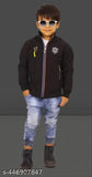 Blue jean jacket, boy with black hair, casual style, black sunglasses, white sneakers