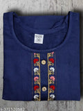 Blue, cotton, winter embroidery kurta