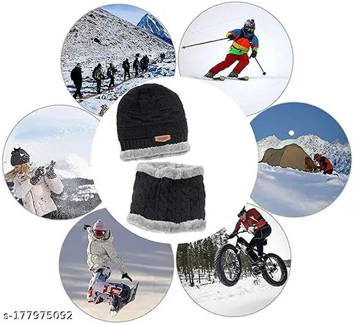 Soft woolen bannie cap with neck warmer, textured criss-cross weave design. Universal size, super warm and cozy. Perfect for winter activities and outdoor/indoor use. Made in India
