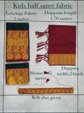New traditional kids' unstitched litchi silk half saree set in woven design, includes belt and tassels, Indian origin
