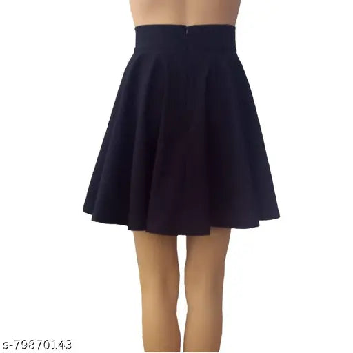 A navy blue mini skirt with a high waist and short length