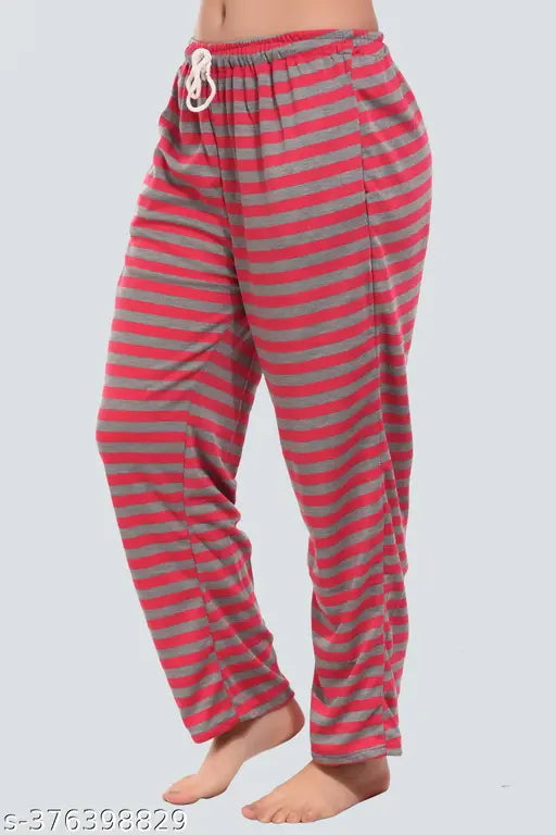 Women's printed pyjamas, maroon and white stripes