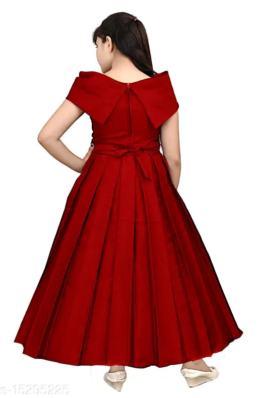 Red silk frock for girls, single pack in various sizes: 3-4 years, 4-5 years, etc., up to 12-13 years. Handcrafted Indian silk dress for kids fashion