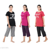 Yellow smiley cat print cotton pyjama set for women, India origin