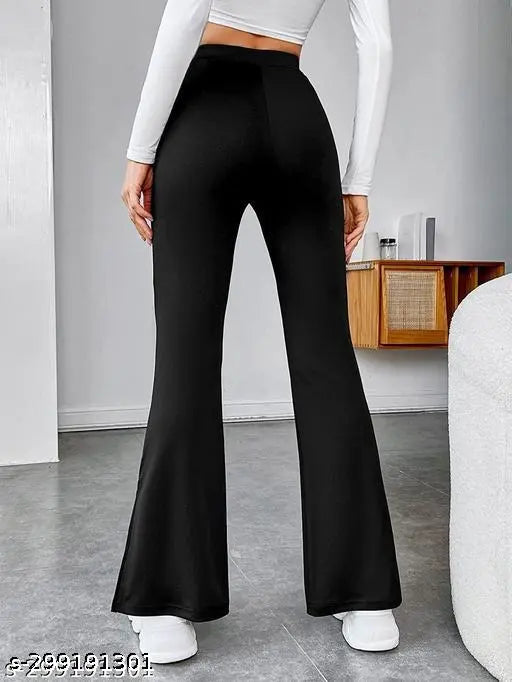 Solid black high waist split hem flared leg pants for women, girls formal wear, trouser pant for womens