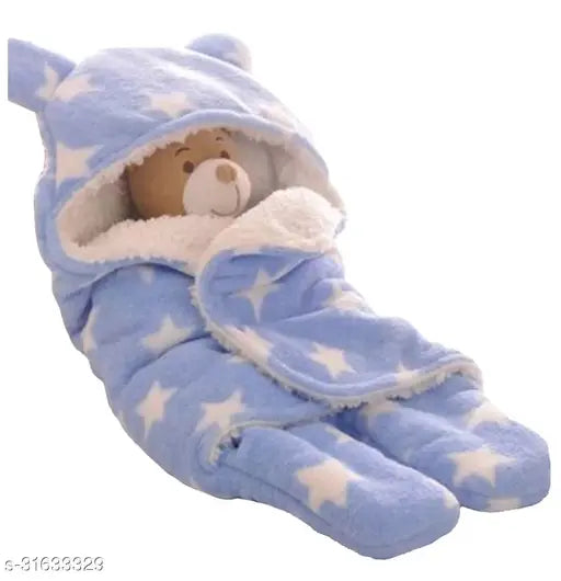 Supersoft hooded sleeping bag/blanket for newborn babies (76 cm x 70cm), warm and cozy polar fleece, safe & lightweight, Indian brand Brandonn
