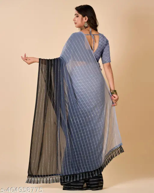 Chiffon peddling print saree with silver jari work, vibrant festival wear from India