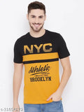 Yellow cotton blend men's t-shirt by Austin Wood, half printed, short sleeves
