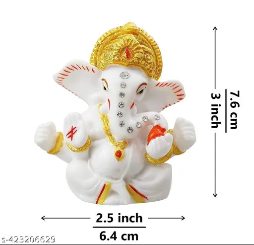 Handcrafted Lord Ganesha Idol for car dashboard or home decor, made of Ram Lalla Handicraft. Double-sided tape included for easy placement. Suitable for temples, offices, and homes. Dimensions: 2x1x6.5 cm