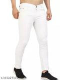 Cotton blend plain white jeans for men, size 28/30/32. Made in India