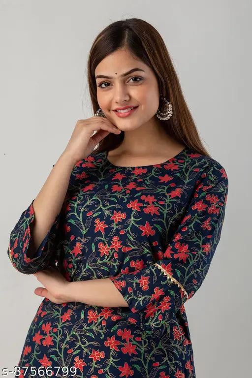 Rayon printed straight kurti, sleeveless, with sharara