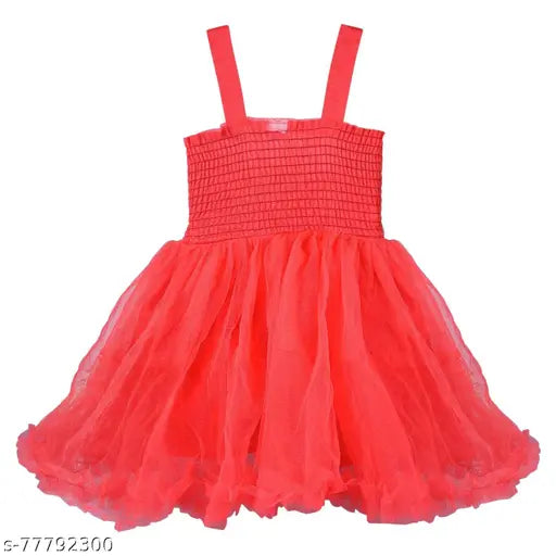 A bright red tutu dress with ruffles, designed for a young girl