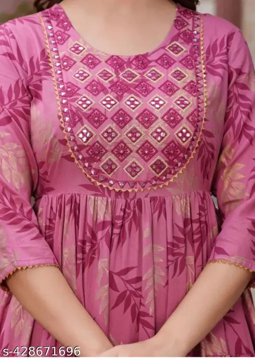 Pink cotton anarkali kameez, flared sleeves and bottoms