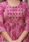 Pink cotton anarkali kameez, flared sleeves and bottoms