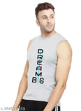 Grey cotton round neck printed sleeveless t-shirt for men, ideal for summer wear and casual outings