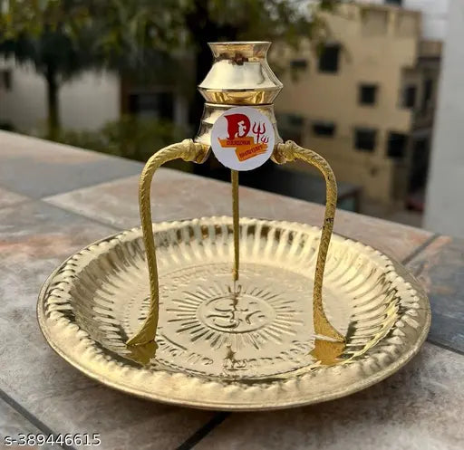 Black Marble Shivling Idol on brass stand for home puja, complete Shivratri set including Kalash Lota and Shivalingam