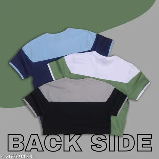 Summer Special men's cotton blend round neck T-shirt, colorblocked design. Short sleeves, premium quality with smooth and soft fabric, bio-wash 190 GSM cotton single jersey. Size M (38in chest, 27in length), L (40in chest, 28in length), XL (42in chest, 29in length). Made in India