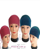 Three colorful hijab caps in a pack, export quality Islamic headwear under scarf