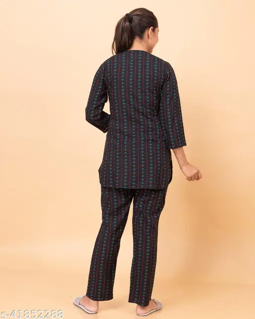 Comfortable rayon print nighties, three-quarter sleeves, pyjamas style for working from home, India origin