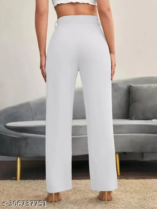 White and black cotton blend women's regular fit trousers, combo pack of 2