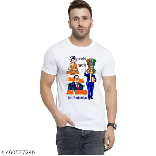 Budh Bhim Rao Ambhedkar Baba Sahib printed polyester t-shirt for men, Ambethkar Jayanti celebration on chest
