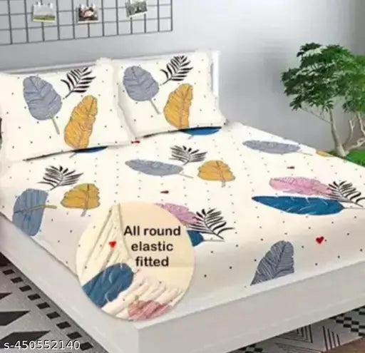 Premium quality cotton fitted bedsheet, botanical pattern, soft & superfine, ideal for summer, adult use, India origin