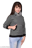 Black and white checkered girls coat, collar up, cropped sleeves, front button closure