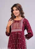 Rayon Nayara cut Kurta - Three-Quarter Sleeve Women's Fashion, Zari Woven in India, Sizes S-XXXL (47in)