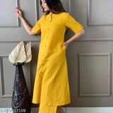 yellow cotton kurta plazo set with pocketed palazzos, solid color design from India