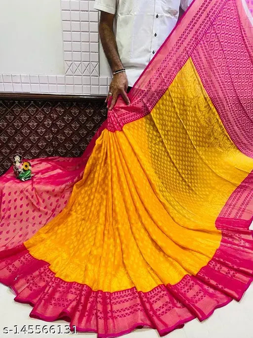 Chiffon Brasso saree & running blouse, zari woven pattern, single, free size, Indian origin