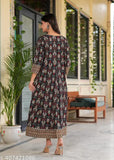 Women's long printed dress with embroidered detail