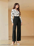 Silk blend long-sleeve top and polyester bottom in stylish modern design, Indian-made women's fashion